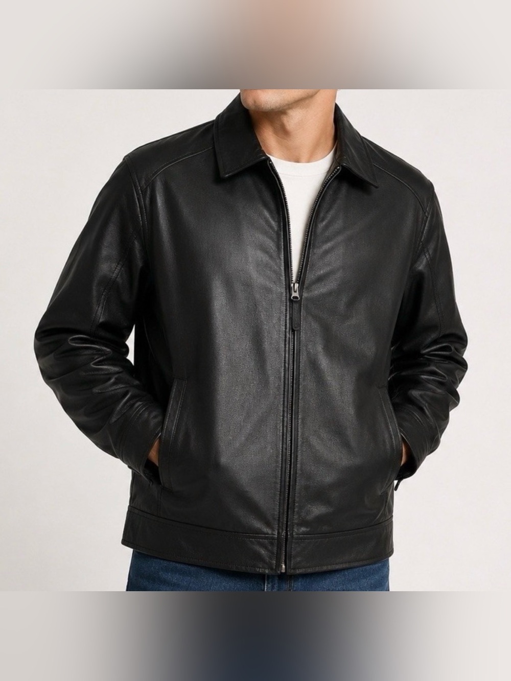 St Johns Bay Genuine Leather Jacket Mens L Black Minimalist Quiet Luxury Moto